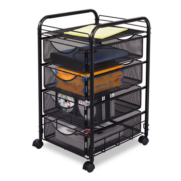 Onyx Mesh Mobile File With Four Supply Drawers, 15.75w x 17d x 27h, Black