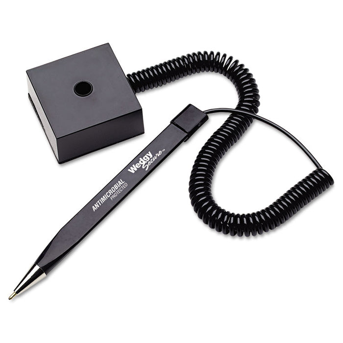 Wedgy Secure Antimicrobial Ballpoint Counter Pen w/Square Base, .5mm, Black Ink/Barrel