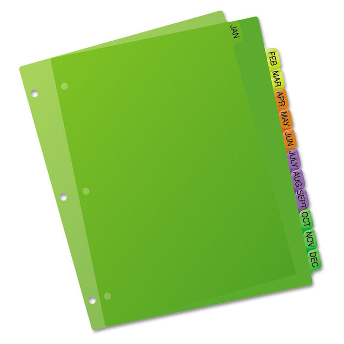 Durable Preprinted Plastic Tab Dividers, 12-Tab, Jan. to Dec., 11 x 8.5, Assorted, 1 Set