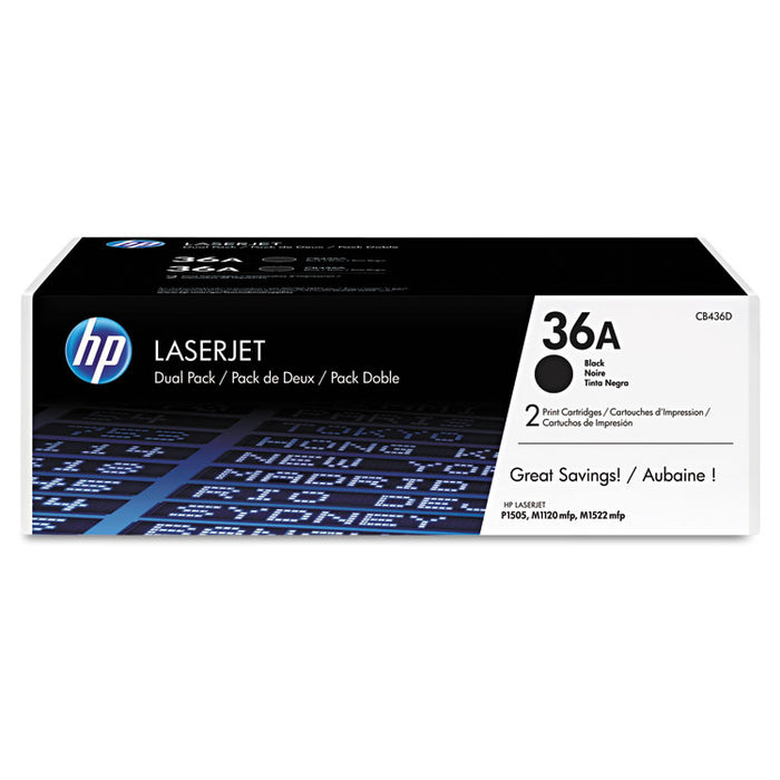 HP 36A, (CB436D) 2-pack Black Original LaserJet Toner Cartridges