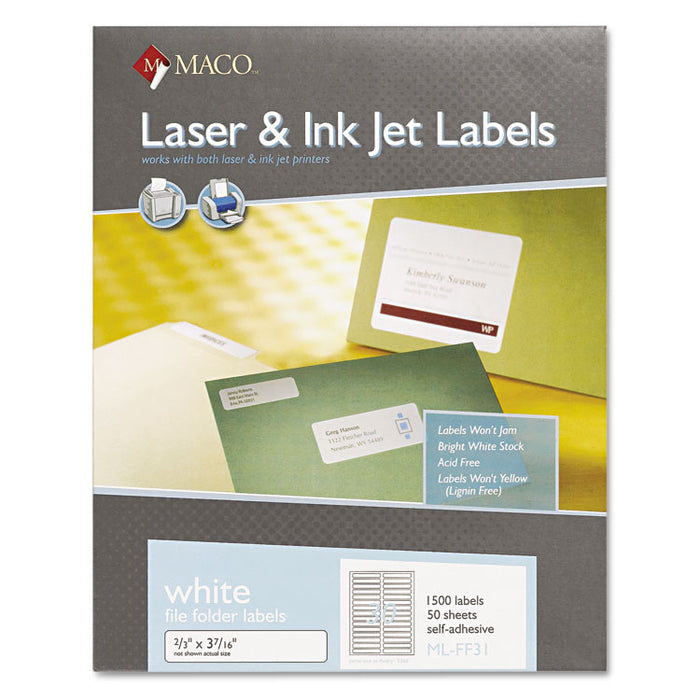 Cover-All Opaque File Folder Labels, Inkjet/Laser Printers, 0.66 x 3.44, White, 30 Labels/Sheet, 50 Sheets/Box