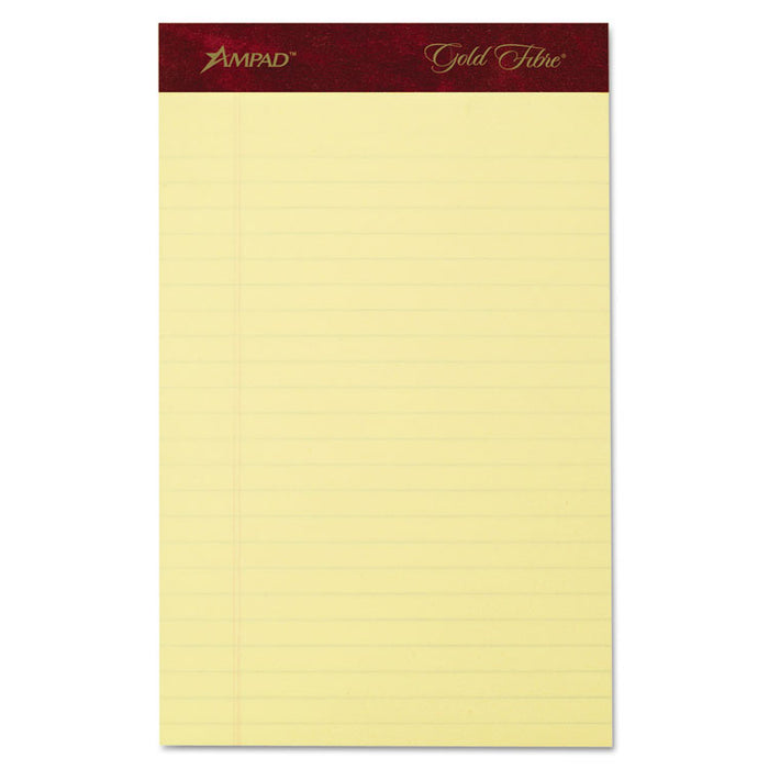 Gold Fibre Writing Pads, Narrow Rule, 5 x 8, Canary, 50 Sheets, 4/Pack
