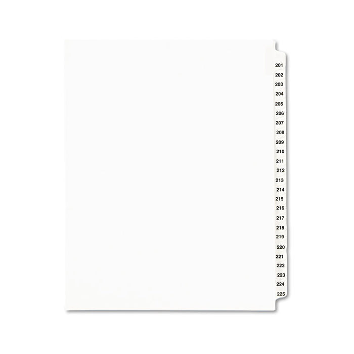 Preprinted Legal Exhibit Side Tab Index Dividers, Avery Style, 25-Tab, 201 to 225, 11 x 8.5, White, 1 Set
