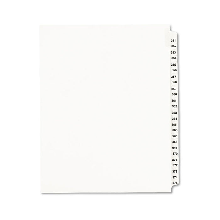 Preprinted Legal Exhibit Side Tab Index Dividers, Avery Style, 25-Tab, 351 to 375, 11 x 8.5, White, 1 Set