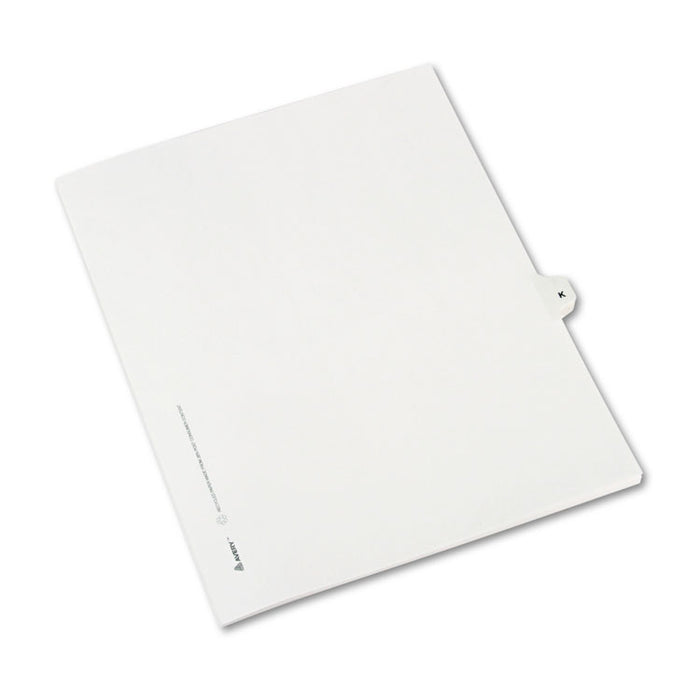 Preprinted Legal Exhibit Side Tab Index Dividers, Avery Style, 26-Tab, K, 11 x 8.5, White, 25/Pack