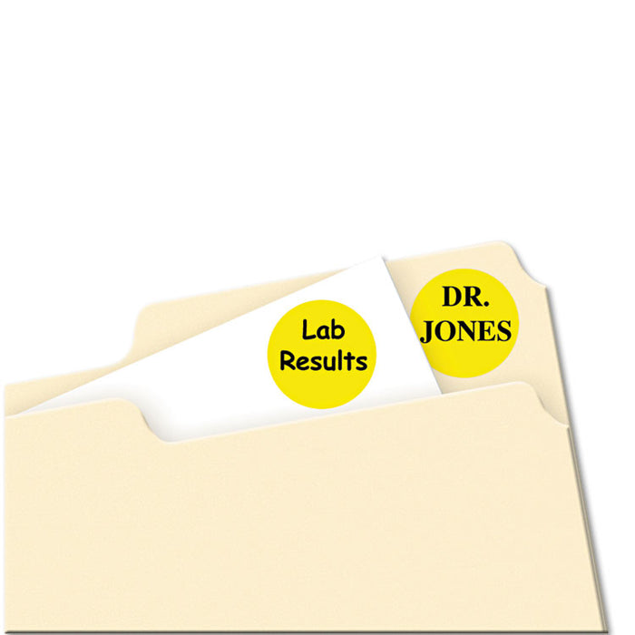 Printable Self-Adhesive Removable Color-Coding Labels, 0.75" dia., Neon Yellow, 24/Sheet, 42 Sheets/Pack, (5470)