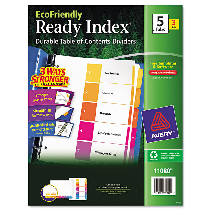 Customizable Table of Contents Ready Index Dividers with Multicolor Tabs, 5-Tab, 1 to 5, 11 x 8.5, White, 3 Sets