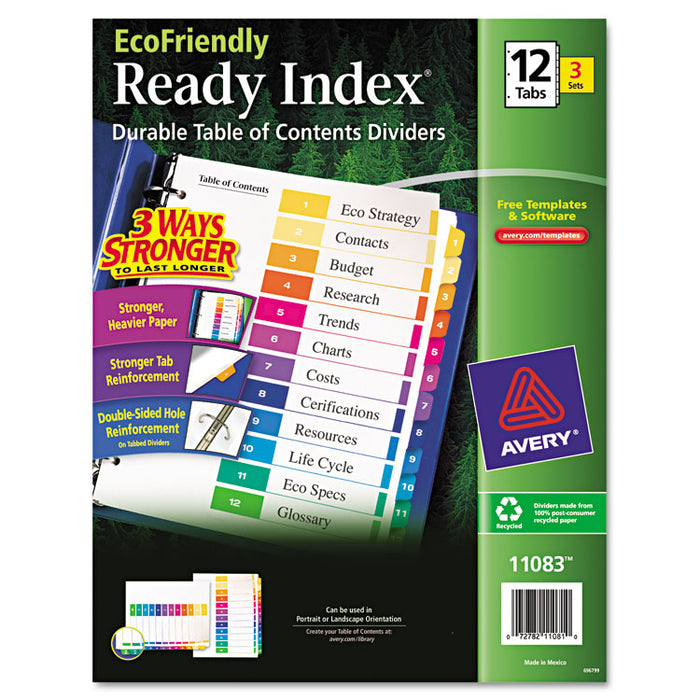 Customizable Table of Contents Ready Index Dividers with Multicolor Tabs, 12-Tab, 1 to 12, 11 x 8.5, White, 3 Sets