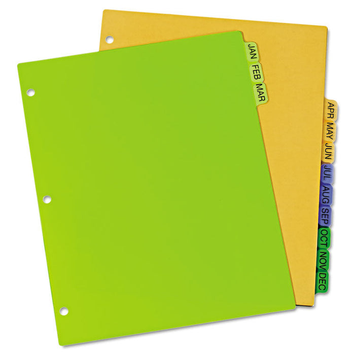 Durable Preprinted Plastic Tab Dividers, 12-Tab, Jan. to Dec., 11 x 8.5, Assorted, 1 Set