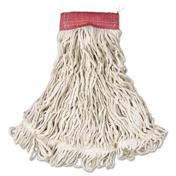 Web Foot Wet Mop, Cotton/Synthetic, White, Large, 5" Red Headband, 6/Carton