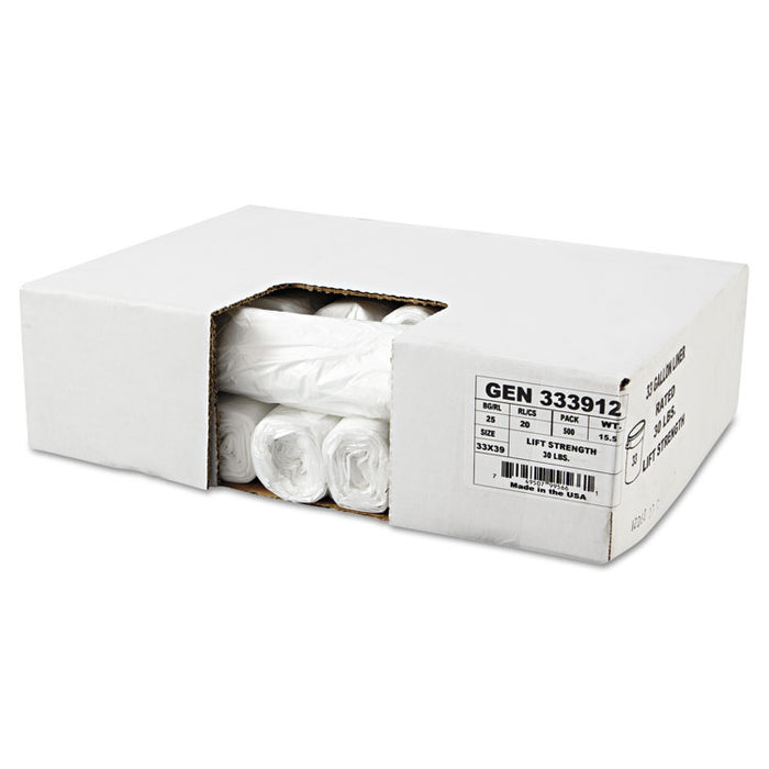 High-Density Can Liners, 33 gal, 9 microns, 33" x 39", Natural, 500/Carton