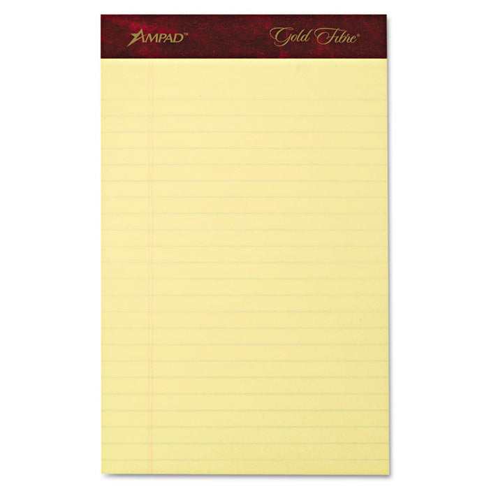 Gold Fibre Writing Pads, Narrow Rule, 5 x 8, Canary, 50 Sheets, 4/Pack