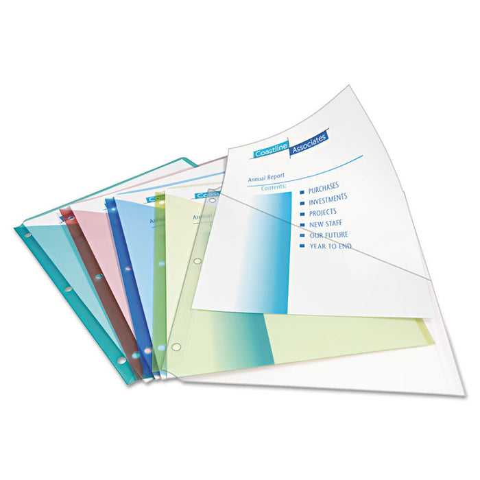 Binder Pockets, 3-Hole Punched, 9.25 x 11, Assorted Colors, 5/Pack