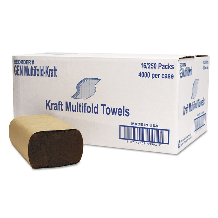 Multifold Towel, 1-Ply, Brown, 250/Pack, 16 Packs/Carton