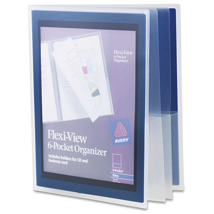 Flexi-View Six-Pocket Polypropylene Organizer, 150-Sheet Capacity, 11 x 8.5, Translucent/Navy