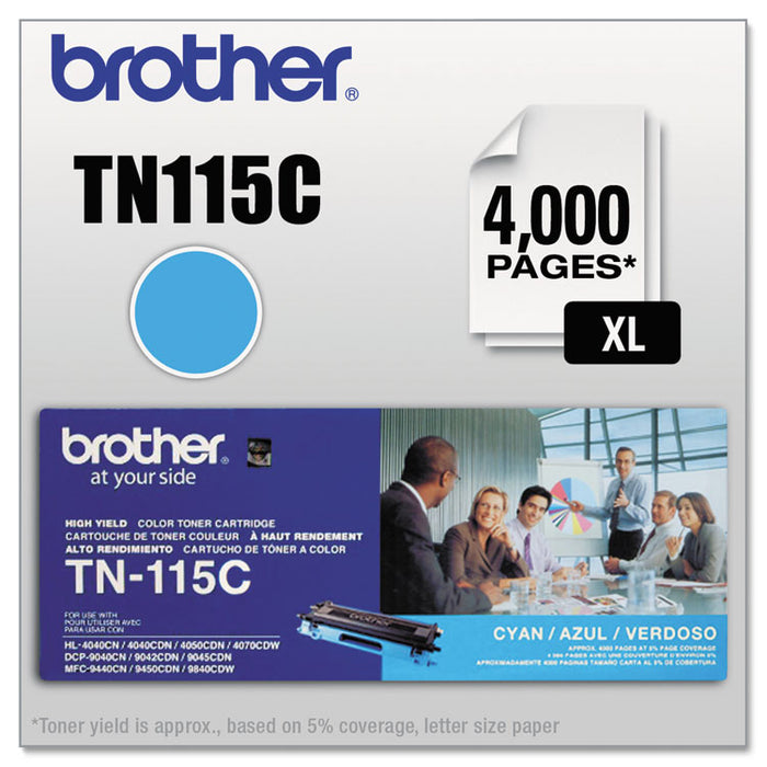 TN115C High-Yield Toner, 4,000 Page-Yield, Cyan