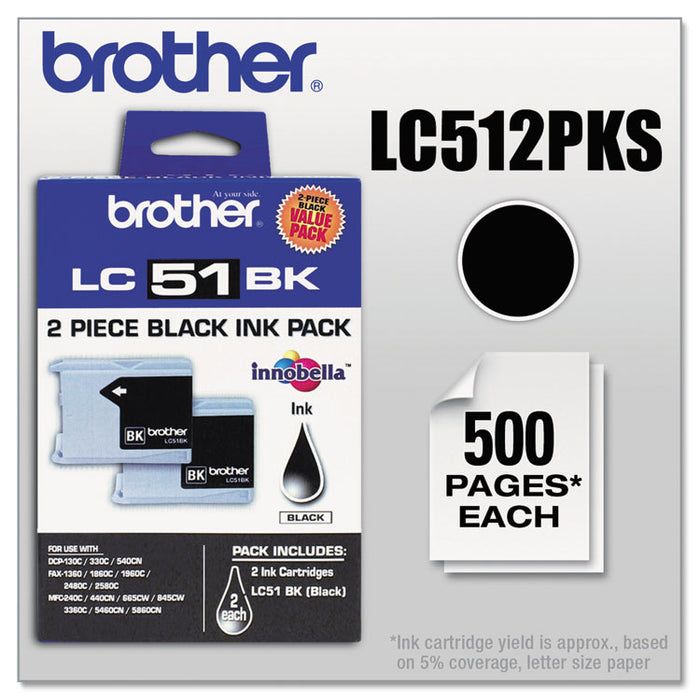 LC512PKS Innobella Ink, 500 Page-Yield, Black, 2/Pack