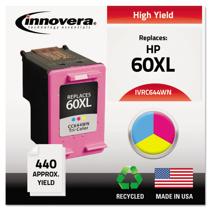 Remanufactured Tri-Color High-Yield Ink, Replacement for 60XL (CC644WN), 440 Page-Yield