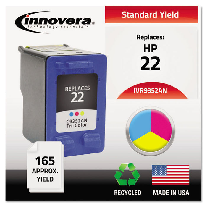 Remanufactured Tri-Color Ink, Replacement for 22 (C9352AN), 165 Page-Yield