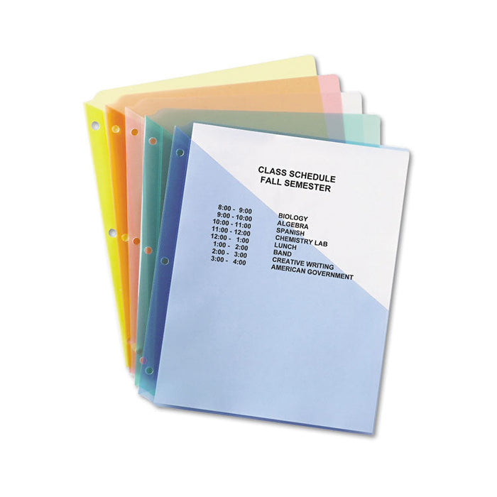 Binder Pockets, 3-Hole Punched, 9.25 x 11, Assorted Colors, 5/Pack