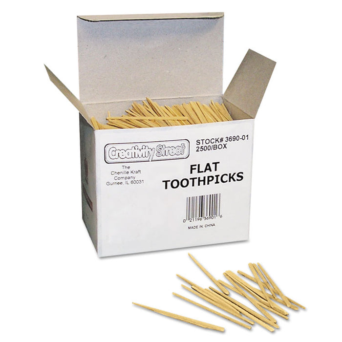 Flat Wood Toothpicks, Natural, 2,500/Pack
