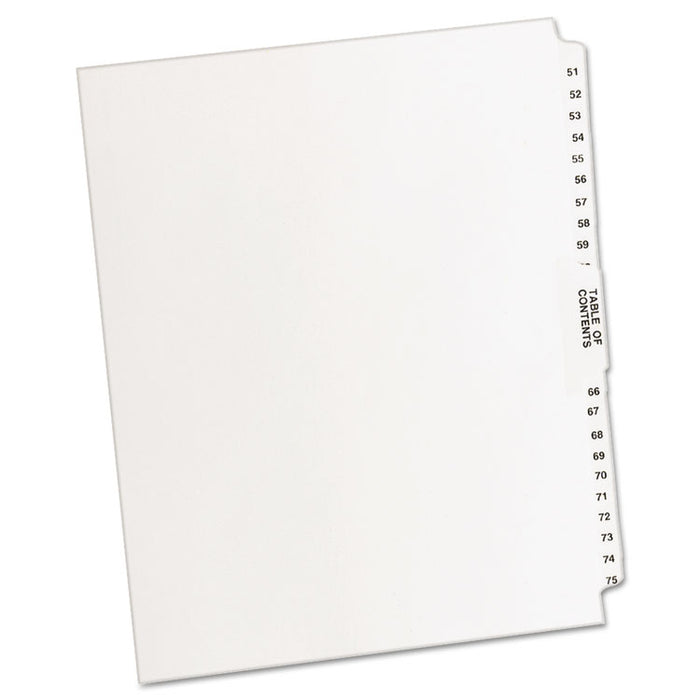 Preprinted Legal Exhibit Side Tab Index Dividers, Avery Style, 26-Tab, 51 to 75, 11 x 8.5, White, 1 Set