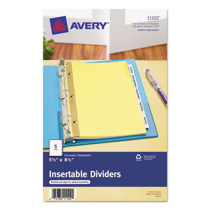 Insertable Standard Tab Dividers, 5-Tab, 8.5 x 5 1/2