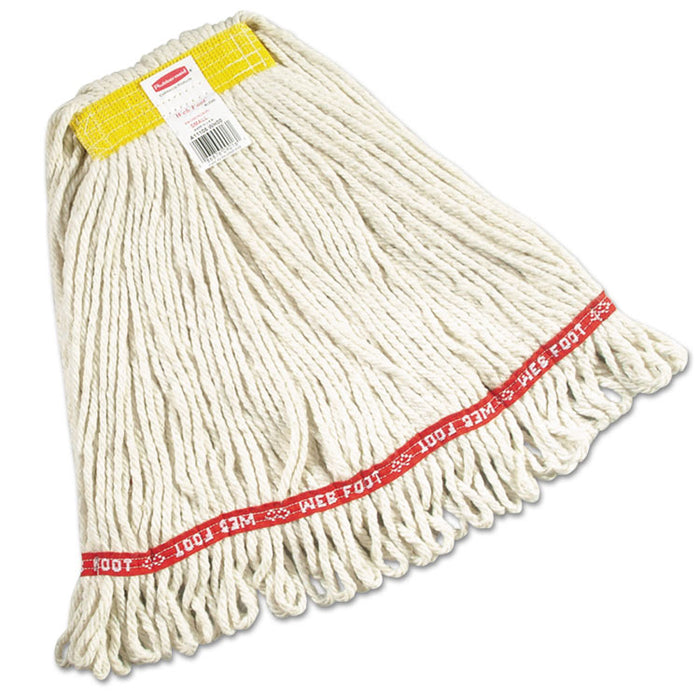 Web Foot Wet Mops, Cotton/Synthetic, White, Small, 1" Yellow Headband,6/Carton