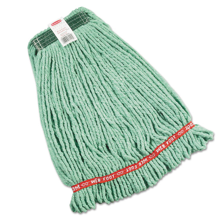 Web Foot Wet Mop Heads, Shrinkless, Cotton/Synthetic, Green, Medium