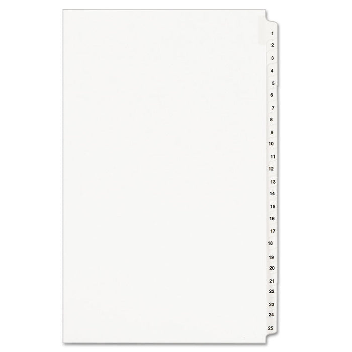 Preprinted Legal Exhibit Side Tab Index Dividers, Avery Style, 25-Tab, 1 to 25, 14 x 8.5, White, 1 Set