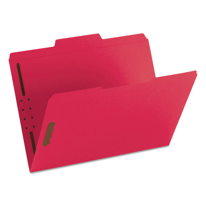 Top Tab Colored Fastener Folders, 2 Fasteners, Letter Size, Red Exterior, 50/Box