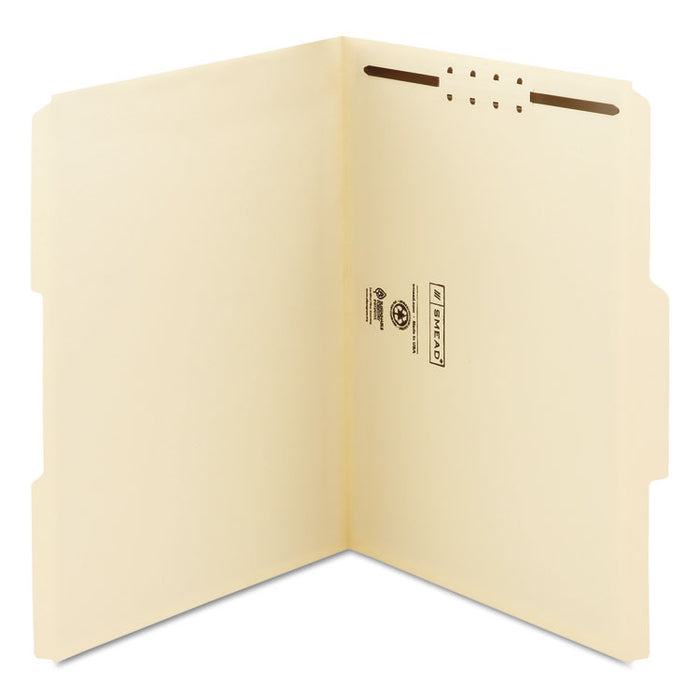 Top Tab Fastener Folders, 1/3-Cut Tabs: Assorted, 1 Fastener, Letter Size, 11-pt Manila Exterior, 50/Box