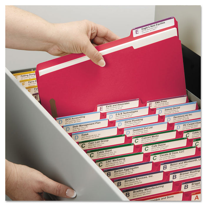 Top Tab Colored Fastener Folders, 2 Fasteners, Letter Size, Red Exterior, 50/Box