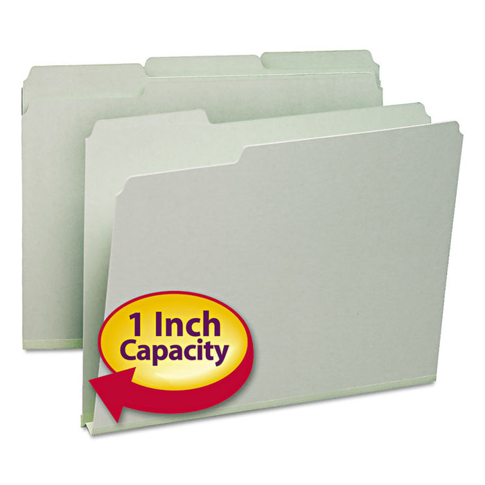 Expanding Recycled Heavy Pressboard Folders, 1/3-Cut Tabs: Assorted, Letter Size, 1" Expansion, Gray-Green, 25/Box