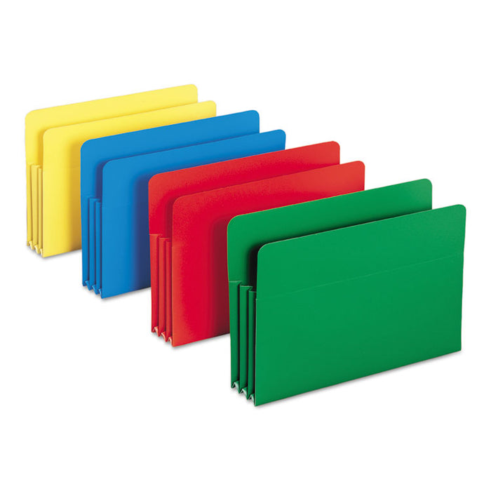 Poly Drop Front File Pockets, 3.5" Expansion, Legal Size, Assorted Colors, 4/Box