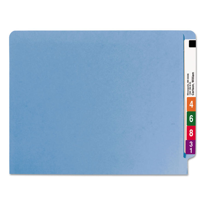 Heavyweight Colored End Tab Fastener Folders, 2 Fasteners, Letter Size, Blue Exterior, 50/Box