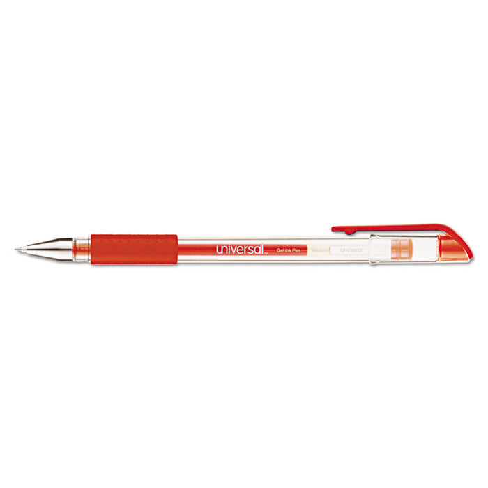 Comfort Grip Gel Pen, Stick, Medium 0.7 mm, Red Ink, Clear Barrel, Dozen