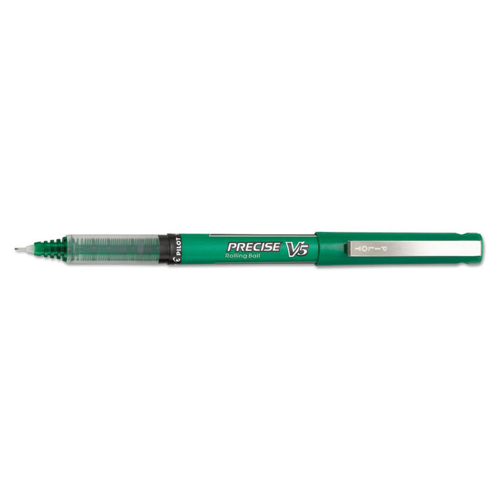 Precise V5 Roller Ball Pen, Stick, Extra-Fine 0.5 mm, Green Ink, Green Barrel, Dozen