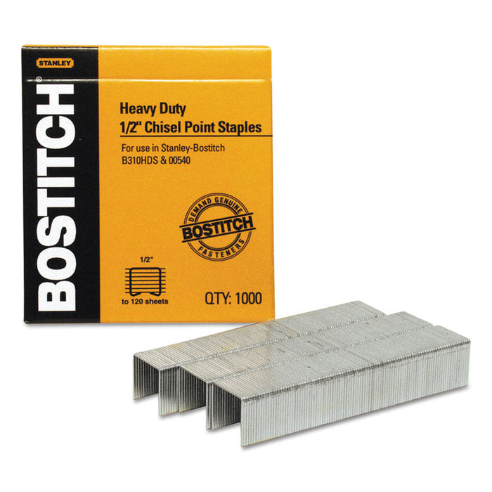 Heavy-Duty Premium Staples, 0.5" Leg, 0.5" Crown, Steel, 1,000/Box