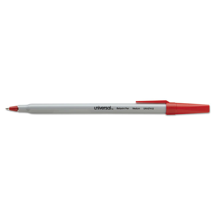Ballpoint Pen, Stick, Medium 1 mm, Red Ink, Gray Barrel, Dozen