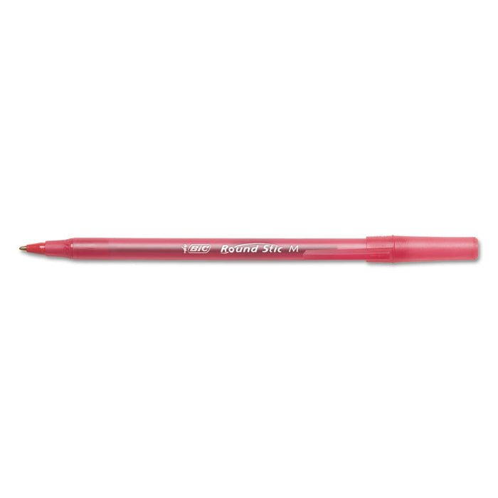 Round Stic Xtra Life Ballpoint Pen, Stick, Medium 1 mm, Red Ink, Translucent Red Barrel, Dozen