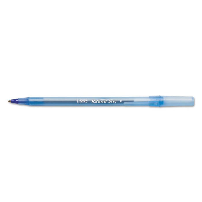Round Stic Xtra Precision Ballpoint Pen, Stick, Fine 0.8 mm, Blue Ink, Translucent Blue Barrel, Dozen