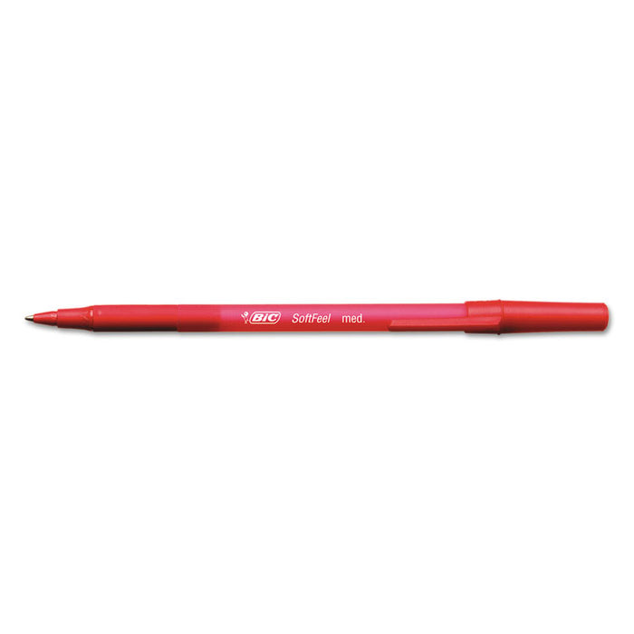 Soft Feel Stick Ballpoint Pen, Medium 1mm, Red Ink/Barrel, Dozen