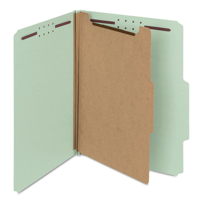 100% Recycled Pressboard Classification Folders, 1 Divider, Letter Size, Gray-Green, 10/Box