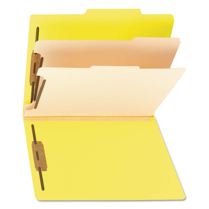 Colored Top Tab Classification Folders, 2 Dividers, Letter Size, Yellow, 10/Box