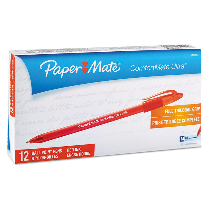 ComfortMate Ultra Ballpoint Pen, Stick, Medium 1 mm, Red Ink, Red Barrel, Dozen