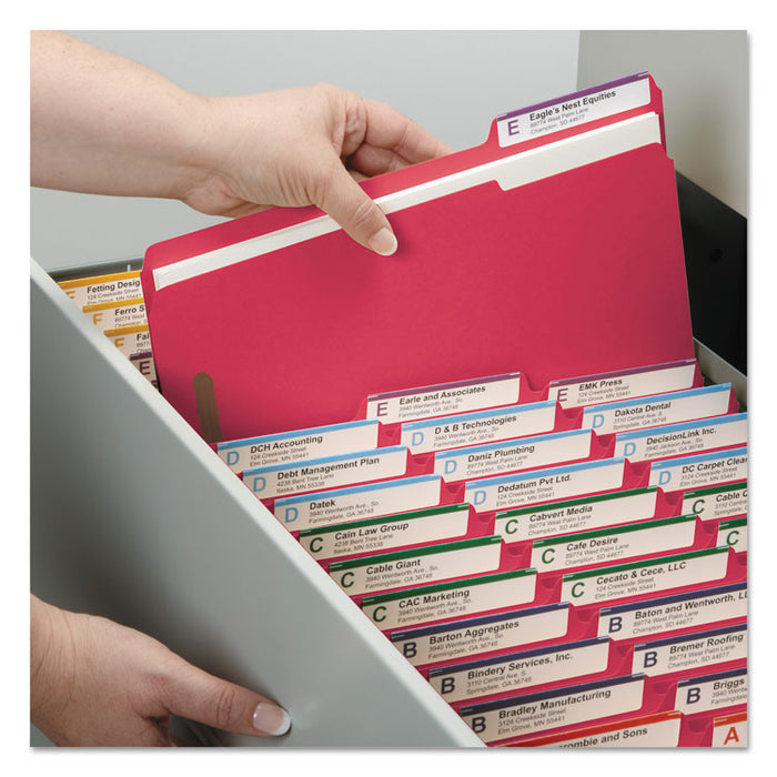 WaterShed CutLess Reinforced Top Tab Fastener Folders, 2 Fasteners, Letter Size, Red Exterior, 50/Box