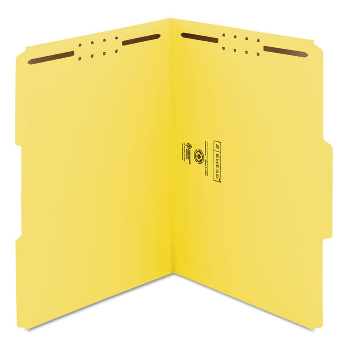 WaterShed CutLess Reinforced Top Tab Fastener Folders, 2 Fasteners, Letter Size, Yellow Exterior, 50/Box