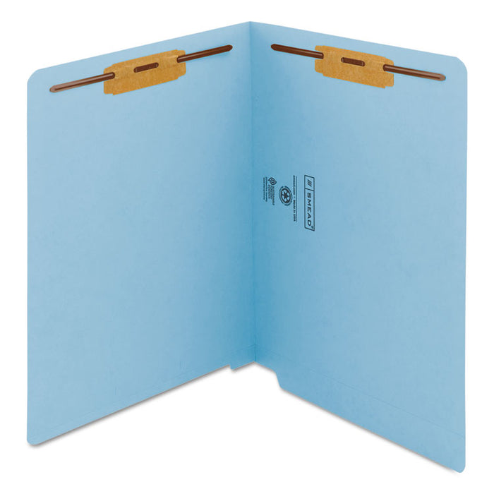 WaterShed CutLess End Tab Fastener Folders, 2 Fasteners, Letter Size, Blue Exterior, 50/Box