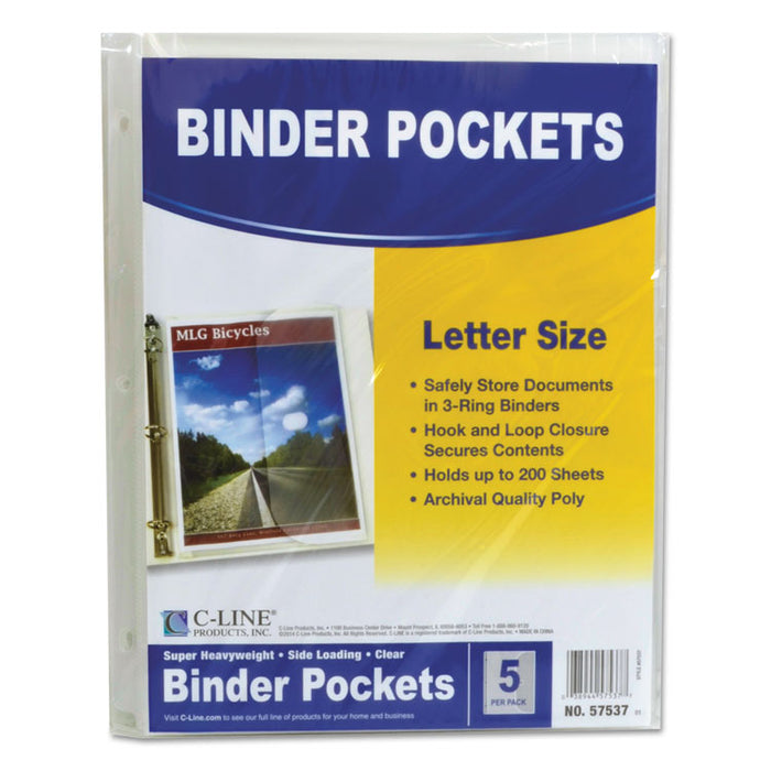 Poly Binder Pockets, 9.25 x 11.5, Clear, 5/Pack